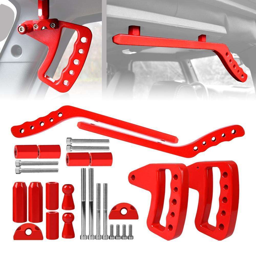 Aluminum Front & Rear Grab Handles - Red for 11-18 Jeep Wrangler JK/ JKU -  High Country Off-road