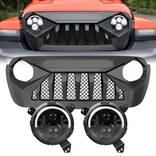 demon-grille-w-mesh-half-halo-headlights-combo-18-19-wrangler-jl-headlights-grille-combo-am-off-road-546145.jpg Demon Grille w/ Mesh & Half Halo Headlights Combo for 18-23 Jeep Wrangler JL & Gladiator JT