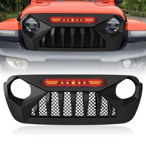 demon-grille-w-red-star-drl18-20-jeep-wrangler-jl-gladiator-grilles-and-grille-deletes-am-off-road-608718.jpg Demon Grille w/ Red Star DRL for 18-23 Jeep Wrangler JL & Gladiator JT