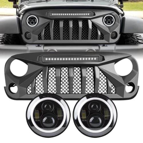 gladiator-grille-w-led-off-road-lights-halo-headlights-combo-07-18-wrangler-jk-headlights-grille-combo-am-off-road-377344.jpg Gladiator Grille w/ LED Off-Road Lights & Halo Headlights Combo for 07-18 Wrangler JK