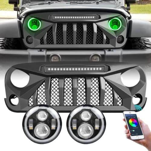 gladiator-grille-w-led-off-road-lights-rgb-halo-headlights-combo-07-18-wrangler-jk-headlights-grille-combo-am-off-road-636490.jpg Gladiator Grille w/ LED Off-Road Lights & RGB Halo Headlights Combo for 07-18 Wrangler JK