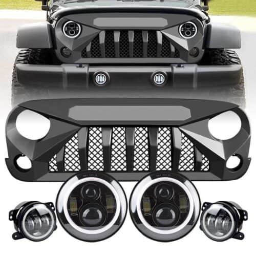 gladiator-vader-grille-halo-headlights-halo-fog-lights-combo-07-18-wrangler-jk-headlights-grille-combo-am-off-road-798427.jpg Gladiator Vader Grille & Halo Headlights & Halo Fog Lights for 07-18 Wrangler JK