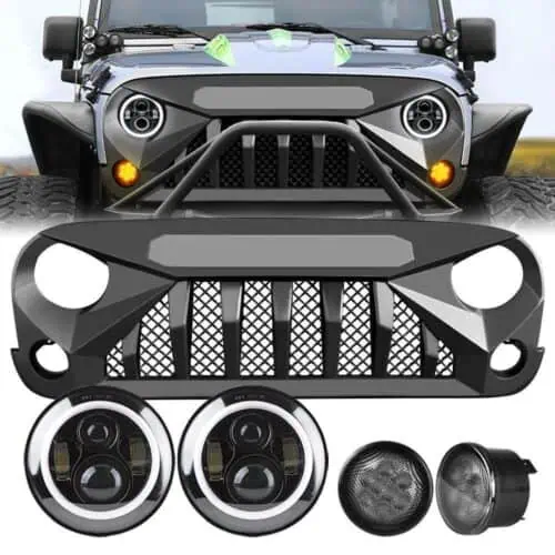 gladiator-vader-grille-halo-headlights-smoked-turn-lights-combo-07-18-wrangler-jk-headlights-grille-combo-am-off-road-489212.jpg Gladiator Vader Grille & Halo Headlights & Smoked Turn Lights for 07-18 Wrangler JK