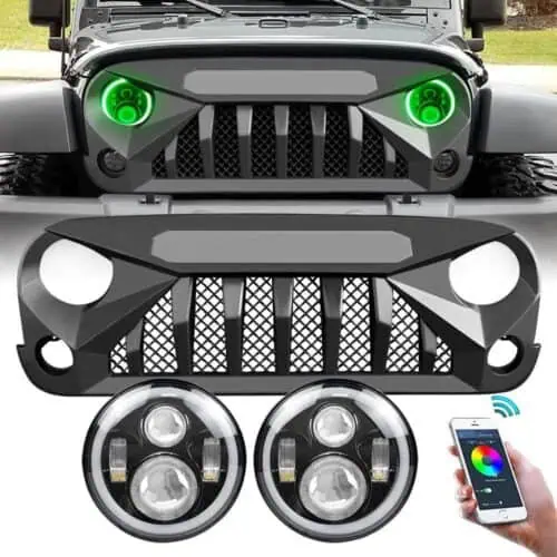 gladiator-vader-grille-rgb-halo-headlights-combo-07-18-wrangler-jk-headlights-grille-combo-am-off-road-788335.jpg Gladiator Vader Grille & RGB Halo Headlights Combo for 07-18 Wrangler JK