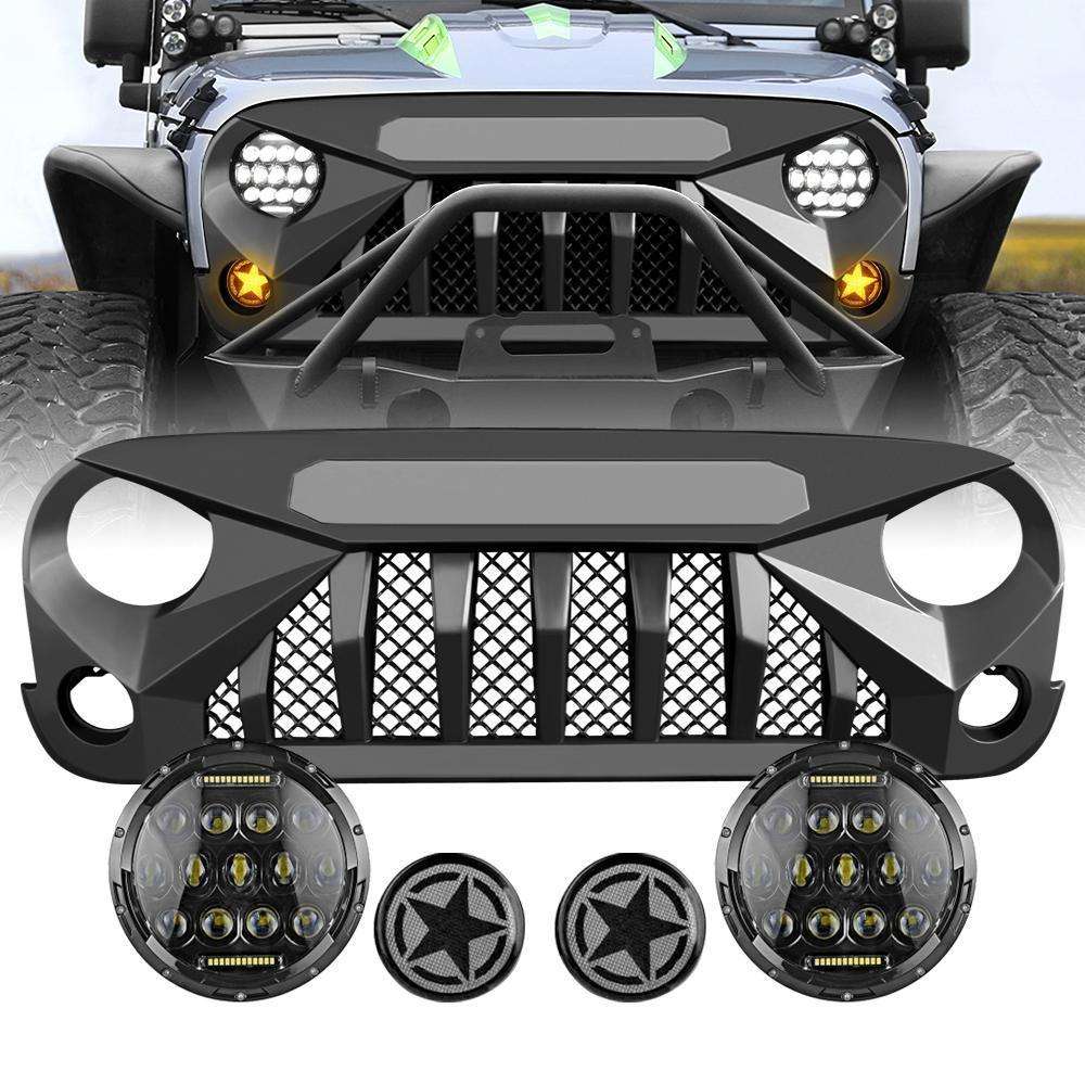 Gladiator Vader Grille & Smoked Star Turn Lights & Honeycomb LED Headlights  for 07-18 Wrangler JK - High Country Off-road