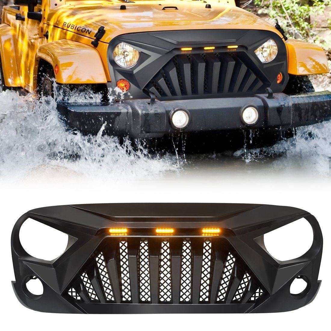 Goliath Grille w/ LED Amber Lights for 07-18 Jeep Wrangler JK - Matte Black  - High Country Off-road