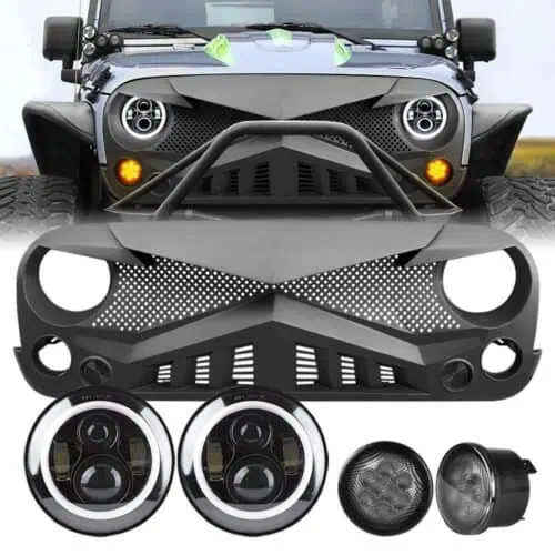 hawke-grille-halo-headlights-smoked-turn-lights-combo-07-18-wrangler-jk-headlights-grille-combo-am-off-road-500721.jpg Hawke Grille & Halo Headlights & Smoked Turn Lights Combo for 07-18 Wrangler JK