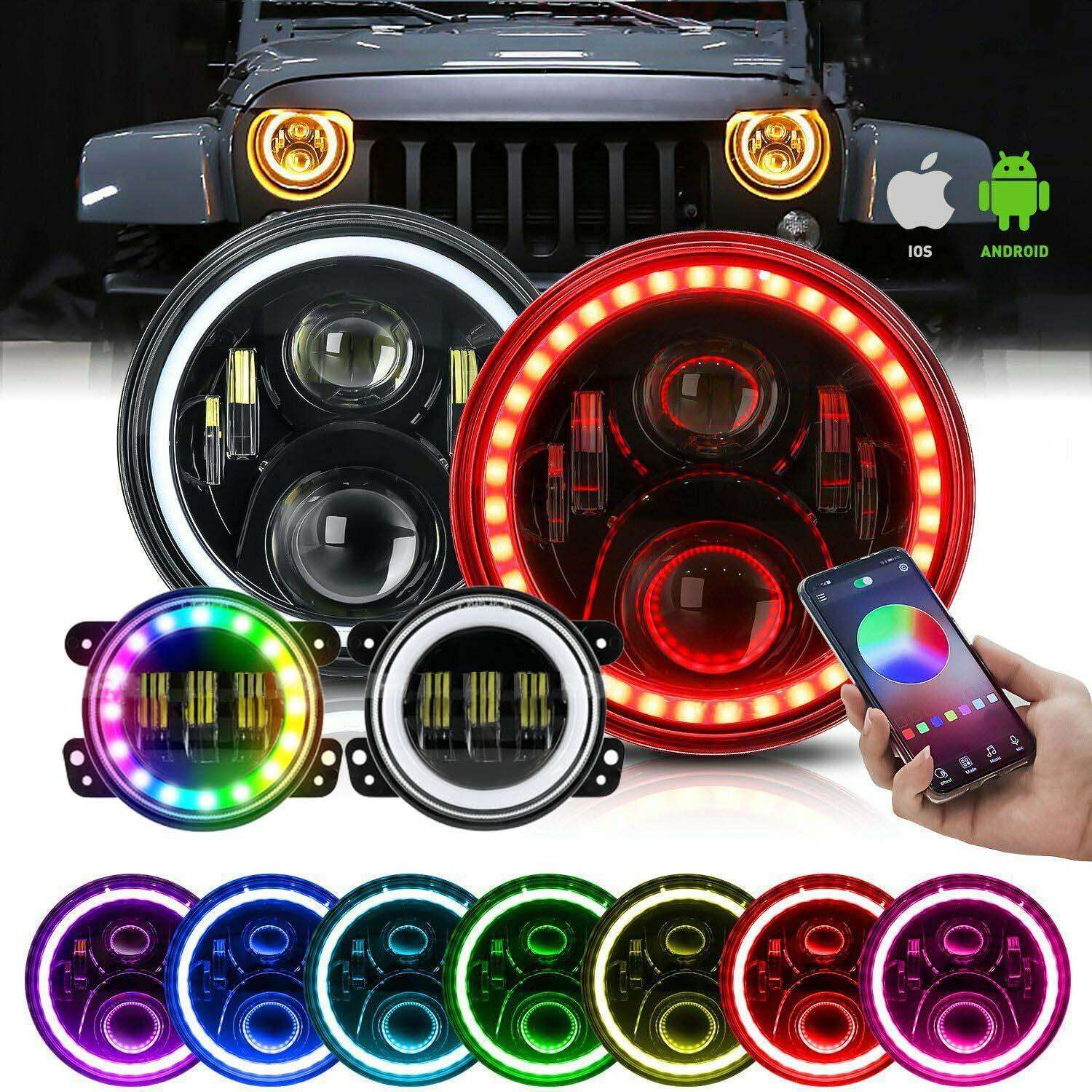 RGB Halo Headlights & RGB Halo Fog Lights Combo for Jeep Wrangler TJ/ JK -  High Country Off-road