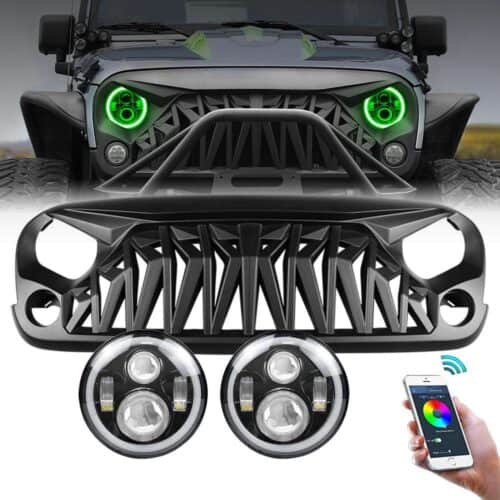 rgb-halo-headlights-shark-grilles-combo-for-jeep-wrangler-jk-jku-headlights-grille-combo-am-off-road-873972.jpg RGB Halo Headlights & Shark Grilles Combo for Jeep Wrangler JK/ JKU
