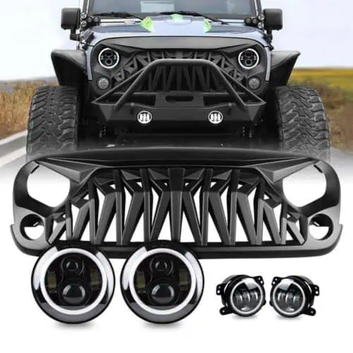 shark-grille-halo-headlights-halo-fog-lights-combo-07-18-wrangler-jk-jku-headlights-grille-combo-am-off-road-694047.jpg Shark Grille & Halo Headlights & Halo Fog Lights Combo for 07-18 Wrangler JK/ JKU