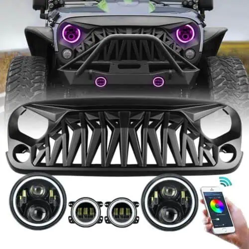 shark-grille-rgb-halo-headlights-rgb-halo-fog-lights-combo-for-jeep-wrangler-jk-headlights-grille-combo-am-off-road-772746.jpg Shark Grille & RGB Halo Headlights & RGB Halo Fog Lights Combo for Jeep Wrangler JK