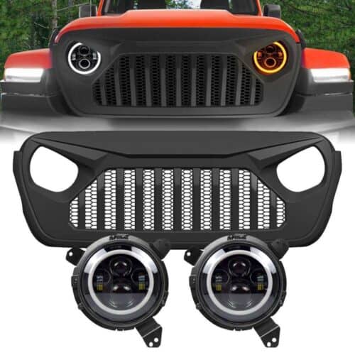 vader-grille-w-mesh-halo-headlights-combo-18-19-wrangler-jl-headlights-grille-combo-am-off-road-867727.jpg Vader Grille w/ Mesh & Halo Headlights Combo for 18-21 Jeep Wrangler JL & Gladiator JT