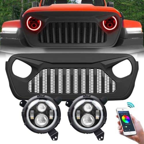 vader-grille-w-mesh-rgb-halo-headlights-combo-18-19-wrangler-jl-gladiator-jt-headlights-grille-combo-am-off-road-752236.jpg Vader Grille w/ Mesh & RGB Halo Headlights Combo for 18-23 Wrangler JL& Gladiator JT