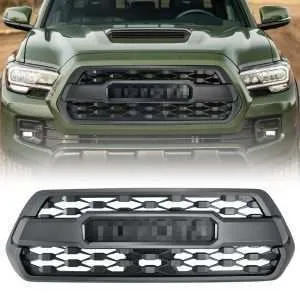 3rd gen trd-pro-style-front-grille-wletters-for-2016-2021-toyota-tacoma-matte-black-grilles-and-grille-deletes