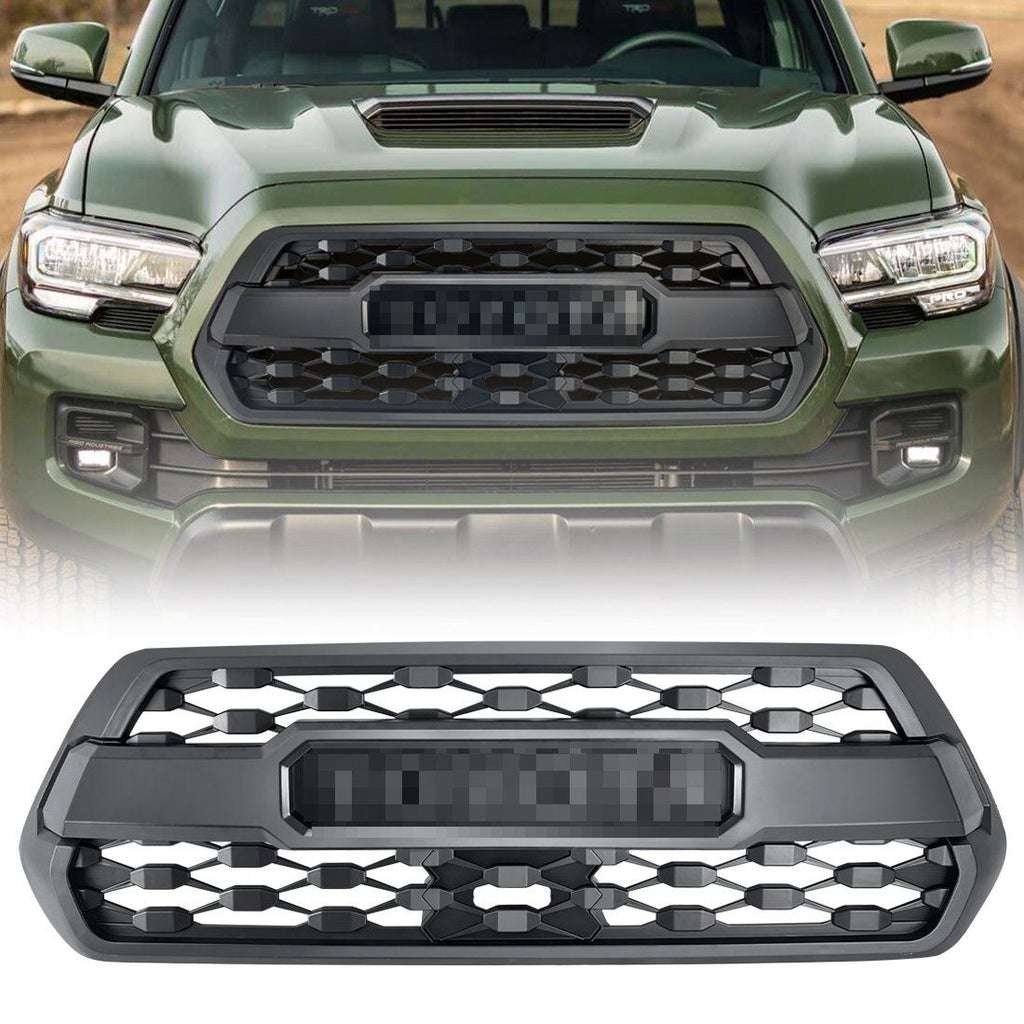 3rd gen trd-pro-style-front-grille-wletters-for-2016-2021-toyota-tacoma-matte-black-grilles-and-grille-deletes