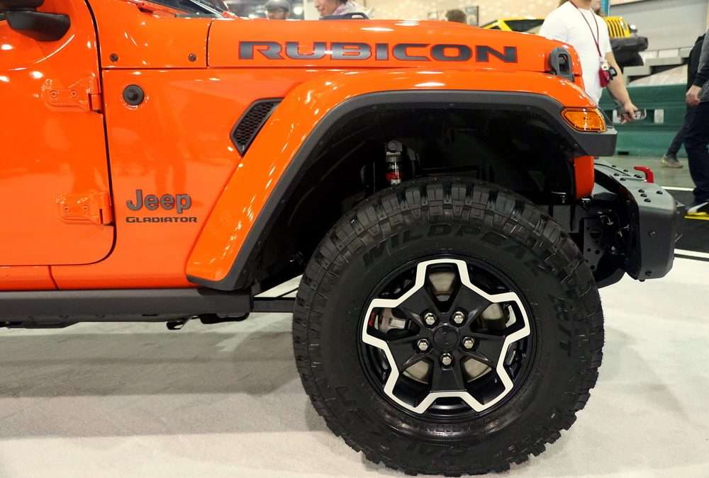 Orange Jeep Gladiator bolt pattern close up of wheel