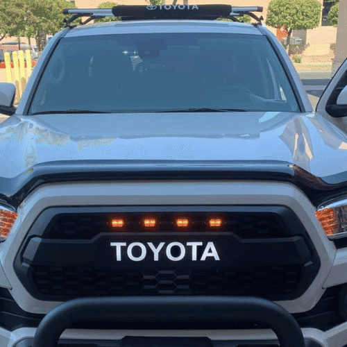 White Toyota Letters 3rd gen tacoma mod custom grill with white led letters