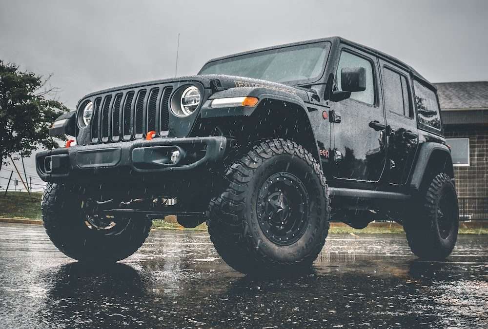 jeep wrangler in the rain