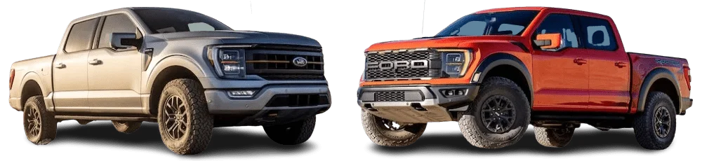 picture of Ford F-150 and Ford raptor facing