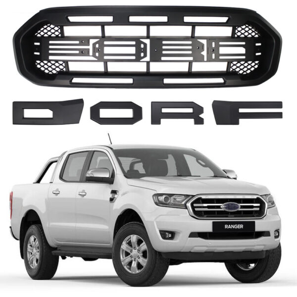 photo of ford ranger raptor grille with f and r letters and truck