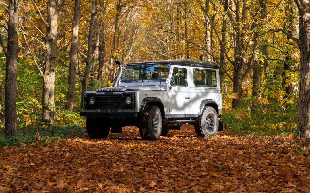 land rover offroad sitting in the woods