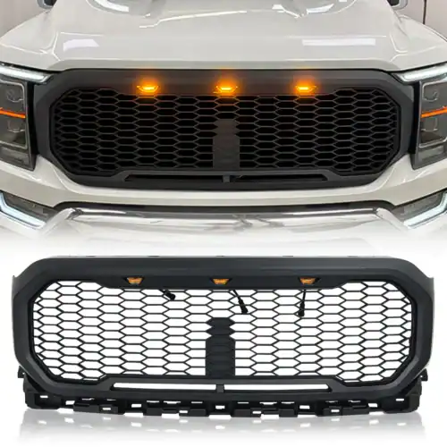 raptor-style-front-mesh-grille-w3-amber-lights-matte-black-for-2021-2022-ford-f150-vehicles-parts-am-off-road-593583 RAPTOR STYLE FRONT MESH GRILLE W/3 AMBER LIGHTS-MATTE BLACK FOR 2021-2023